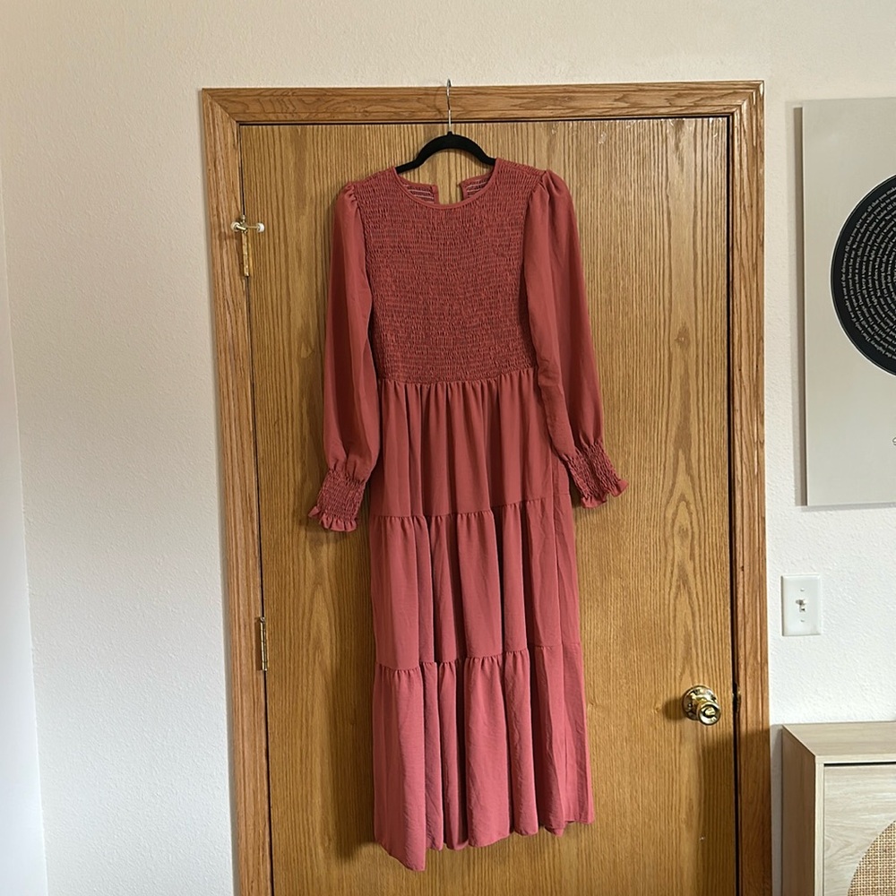 Long sleeve rose colored dress